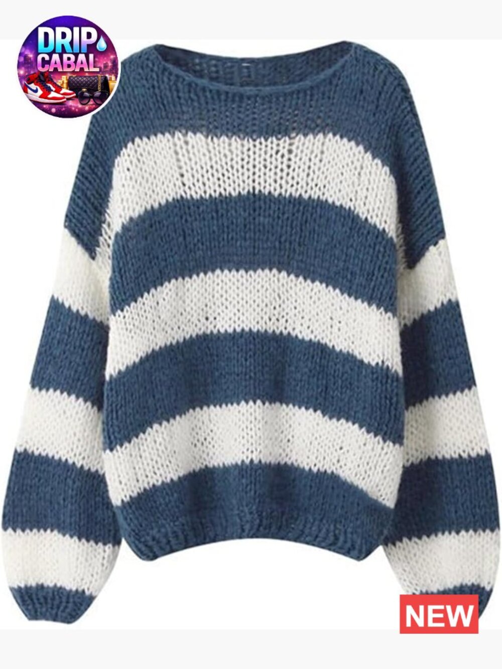 Oversized Color Block Striped Crewneck Long Sleeve Knit Sweater